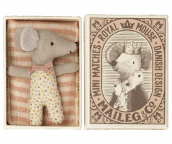 Maileg Sleepy Wakey Baby Mouse In A Matchbox | Rose