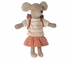 Maileg Big Sister Tricycle Mouse In Coral