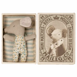 Maileg Baby Mouse - Sleepy Wakey In Matchbox - Blue -Maileg Maileg Baby Mouse Sleepy Wakey in Matchbox Blue 2