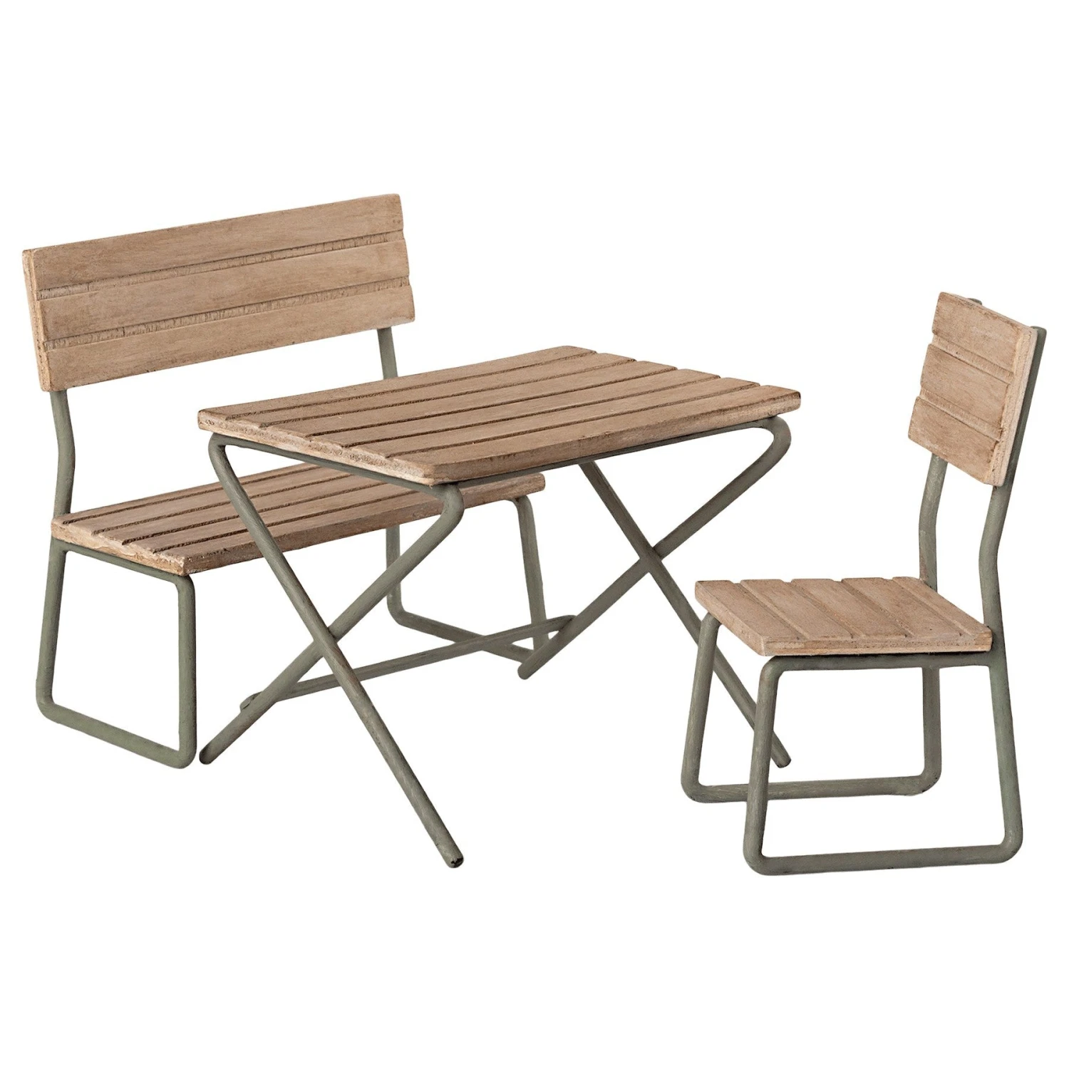 Maileg Miniature Garden Table Set With Chair & Bench 3 Maileg Miniature Garden Table Set With Chair & Bench