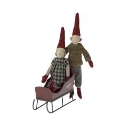 Maileg Miniature Sleigh - Red -Maileg Maileg Miniature Sleigh Red Dollhouse Accessories 3