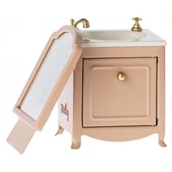 Maileg Mouse Sink Dresser With Mirror - Dark Powder -Maileg Maileg Mouse Sink Dresser with Mirror Dark Powder Dollhouse Accessories 3
