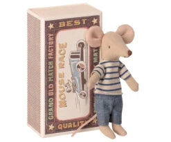 Maileg Big Brother Mouse In Box - Blue Stripe Shirt And Jeans